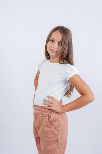 Girl with long hair on a white background