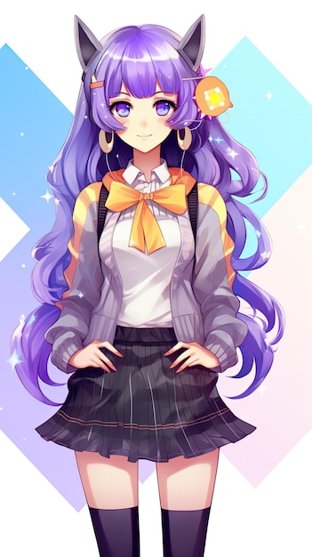 Premium AI Image  anime girl with purple hair and cat ears