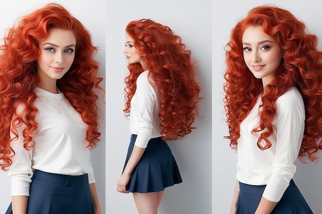 Photo girl with long red curly hair