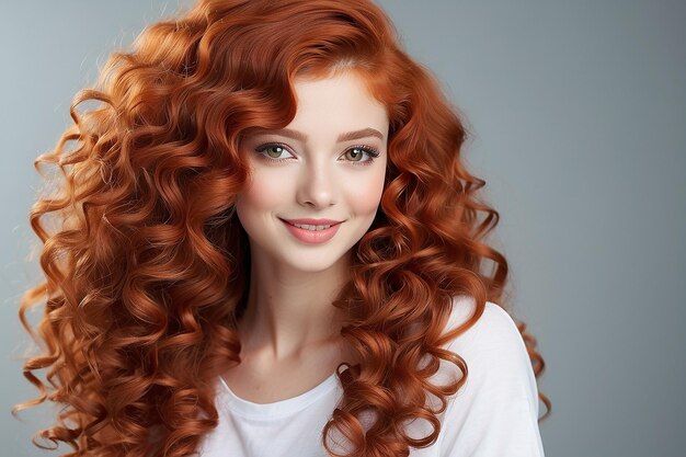 Photo girl with long red curly hair