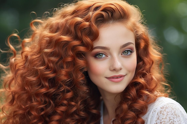 Photo girl with long red curly hair