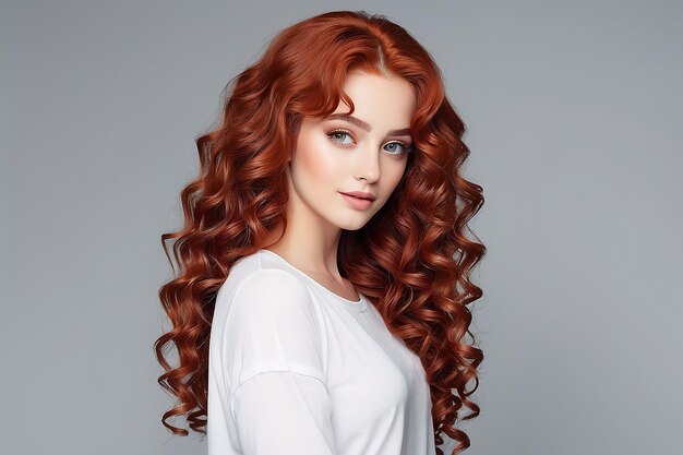 Photo girl with long red curly hair