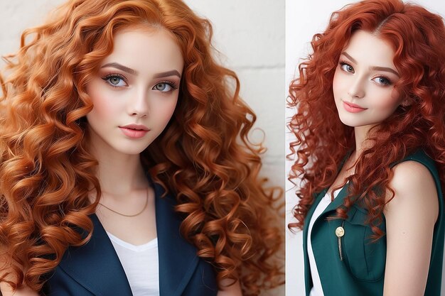 Photo girl with long red curly hair