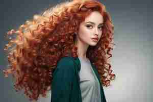 Photo girl with long red curly hair