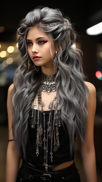 Girl with Long Silver Hair Crystals and Patterns