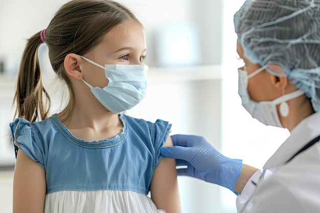 Photo a girl with a mask on her face and a doctor wearing a mask