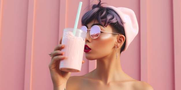 Girl with a milkshake Created with generative AI technology