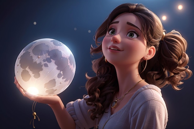 Girl with the moon as balloon