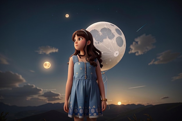 Girl with the moon as balloon