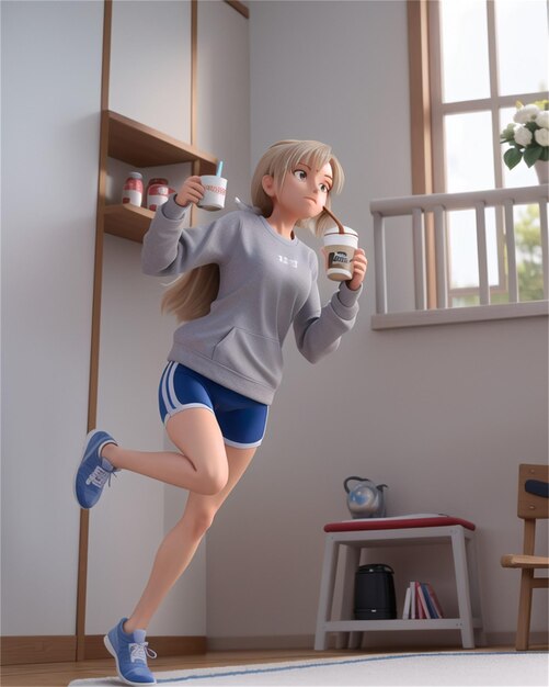 手にコーヒーのカップを持った女の子