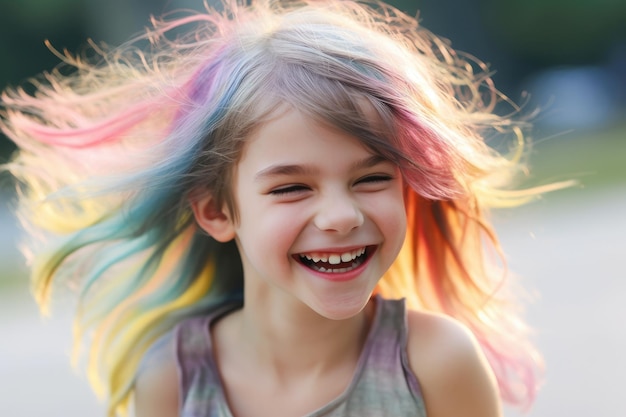 a girl with multicolored hair