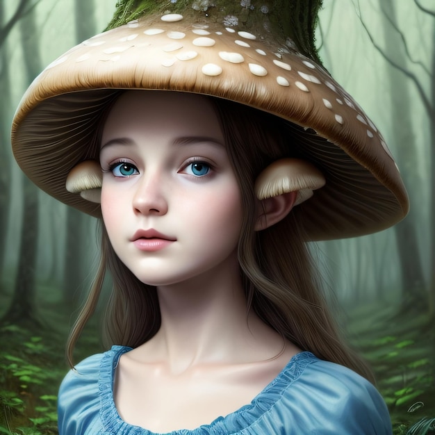 A girl with a mushroom on her head