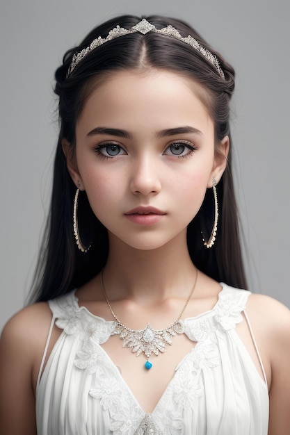 A girl with a necklace and earrings