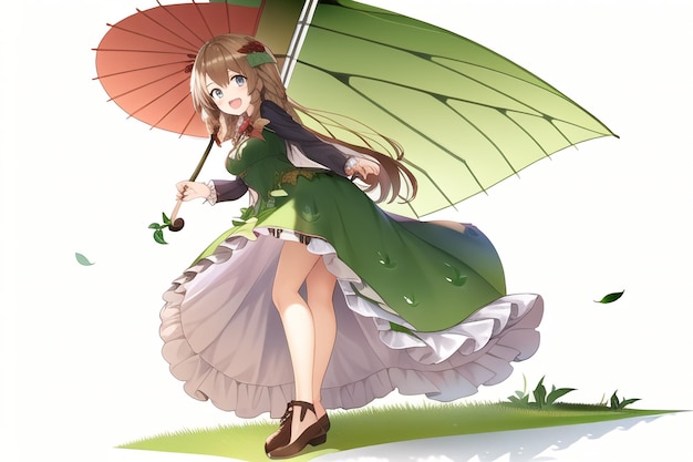 A girl with a parasol and a red umbrella