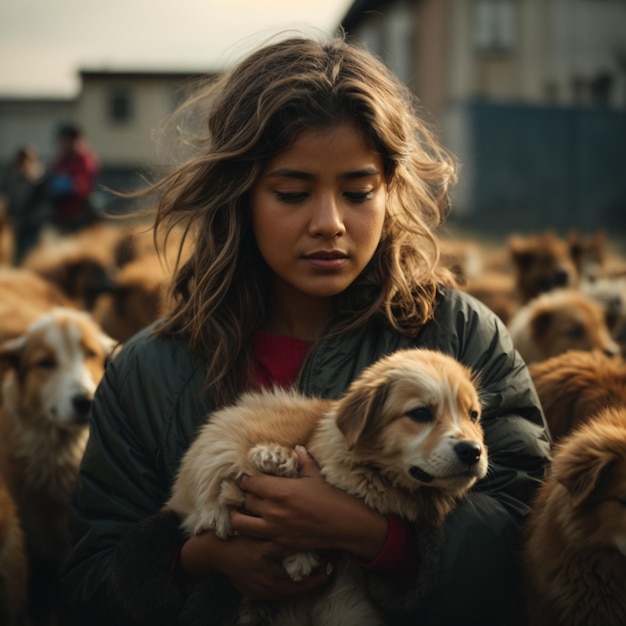 girl with pet dog