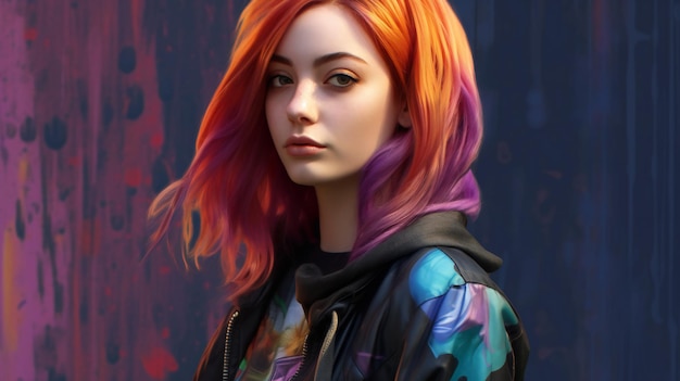 A girl with pink hair in a black jacket