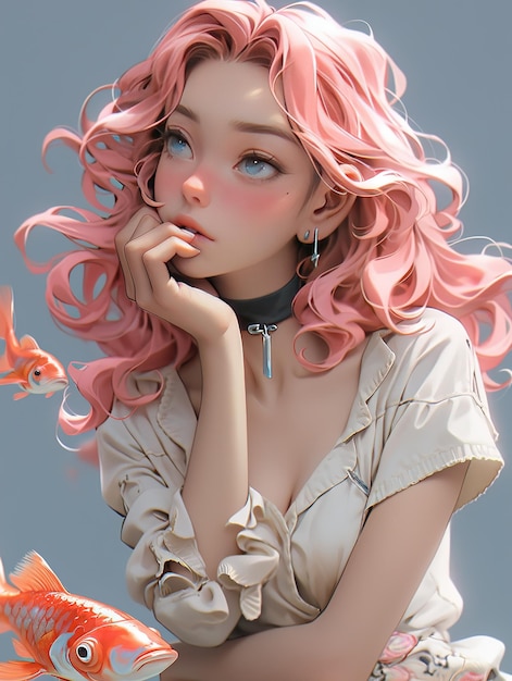 A girl with pink hair and a black necklace