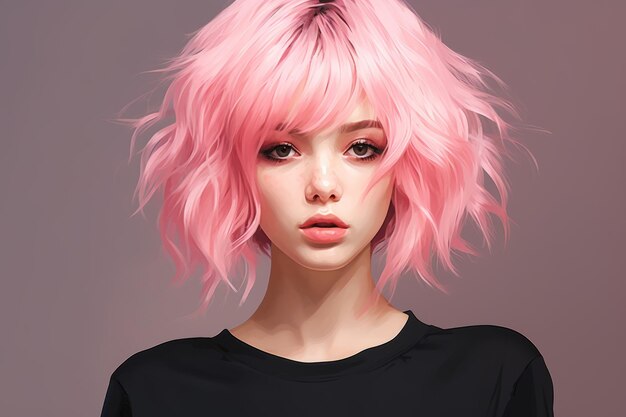 A girl with pink hair and a black shirt