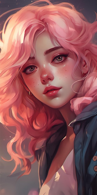 A girl with pink hair and a black top