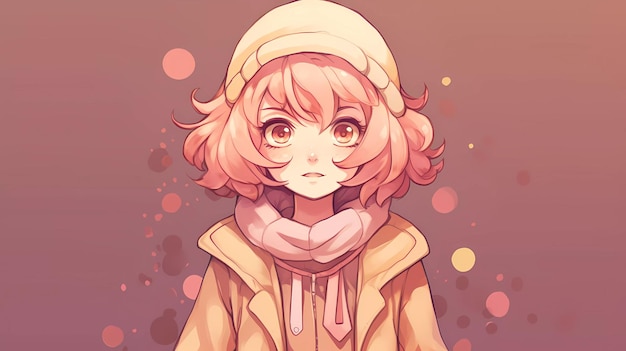 A girl with pink hair and a hat