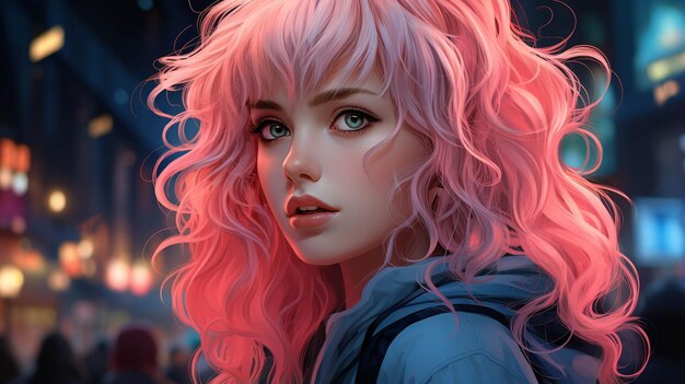 girl with pink hair HD wallpaper photographic image