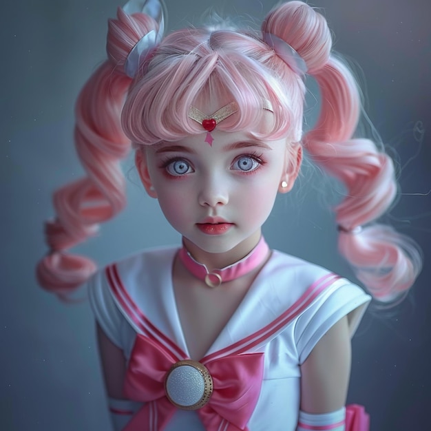 Photo a girl with pink hair and a pink bow on her head