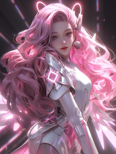 a girl with pink hair and a silver and pink hair