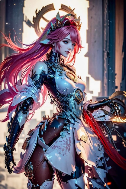 pink haired anime warrior girl with armour and a sword