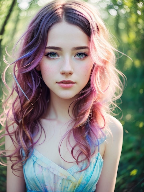 Девушка с розовыми и фиолетовыми волосами