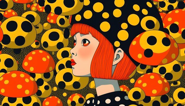 Photo a girl with a polka dot hat and polka dots