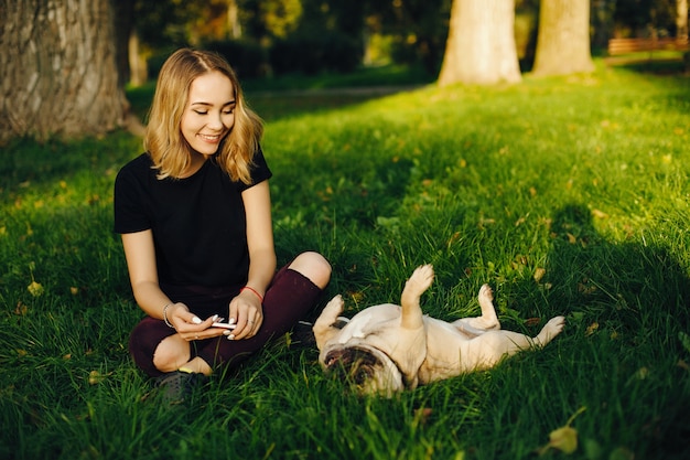 girl with pug