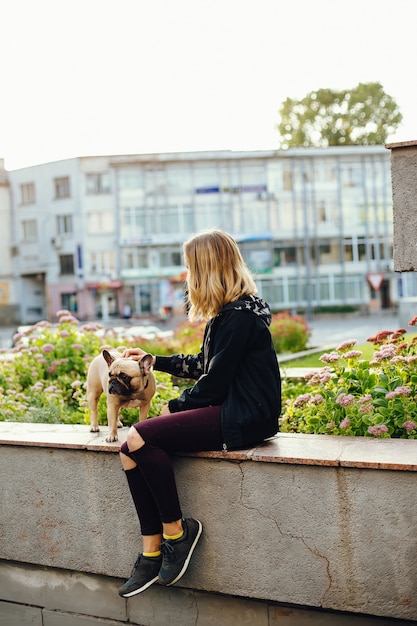 girl with pug