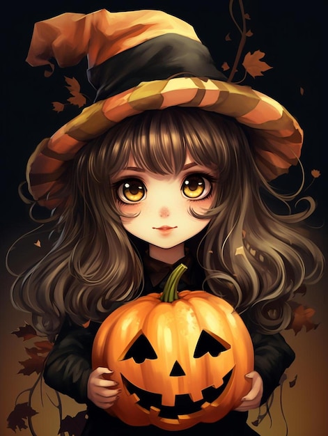 a girl with a pumpkin on her head