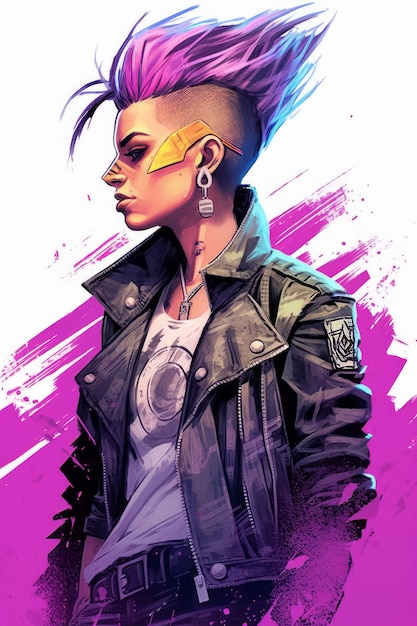A girl with a punk rock style wearing a leather jacket
