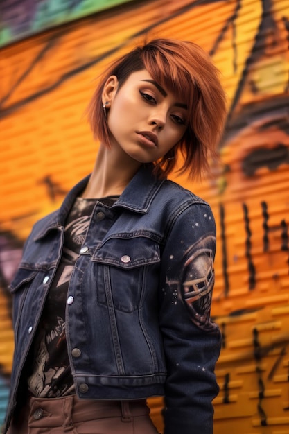 A girl with a punkinspired look wearing a leather jacket