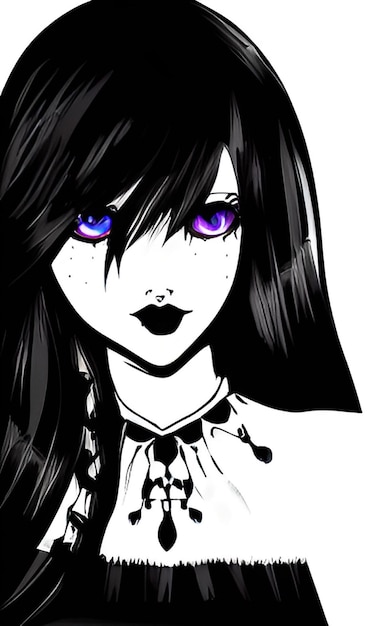 Premium AI Image  A black and white anime girl with purple eyes