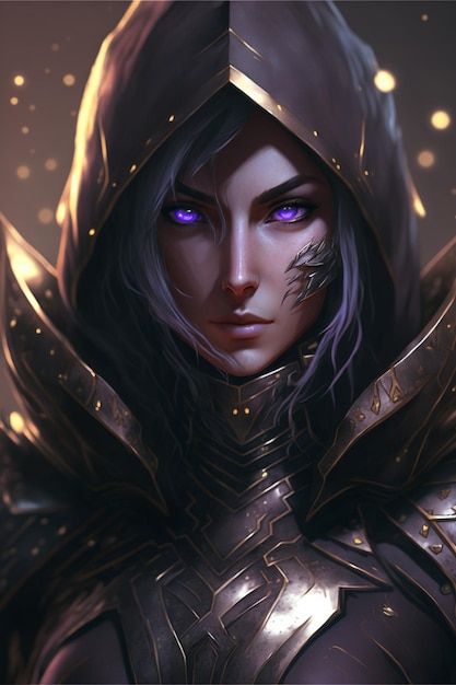 A girl with purple eyes and a hood with a hood.