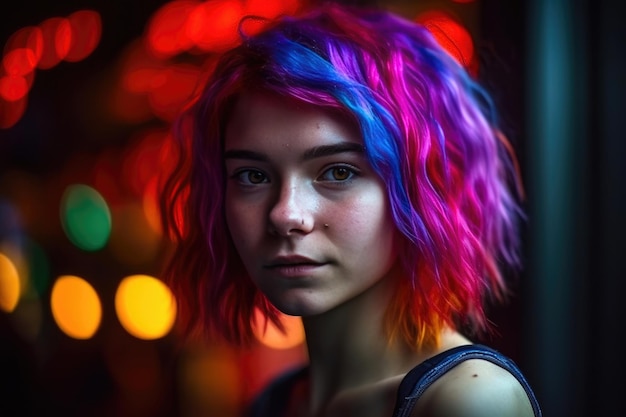 Girl with Purple Hair Generative AI