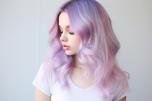 A girl with purple hair and purple hair has a purple and pink hair color.