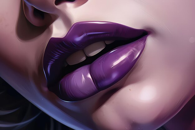 A girl with purple lipstick on her lips