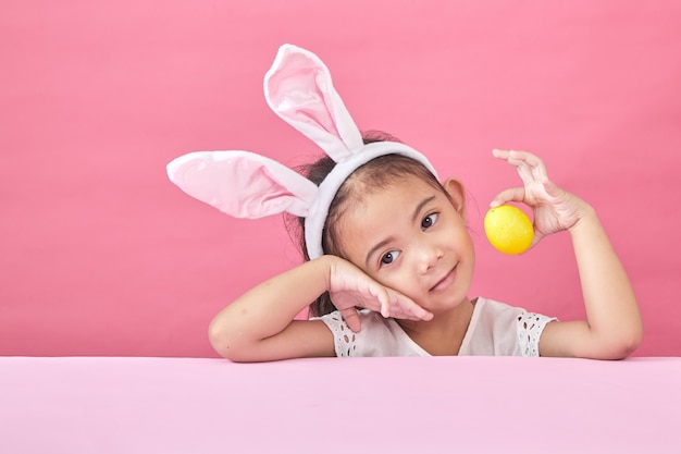 Girl with rabbit ears Easter day