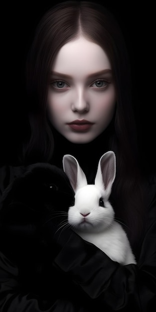 A girl with a rabbit in her hands