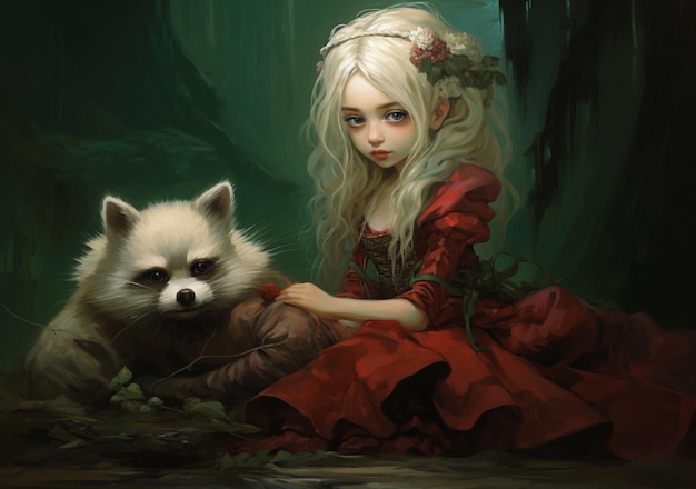 a girl with a raccoon and a raccoon