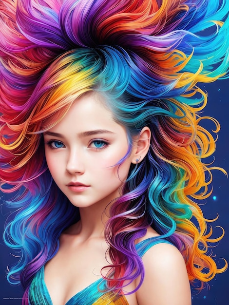 A girl with a rainbow hair