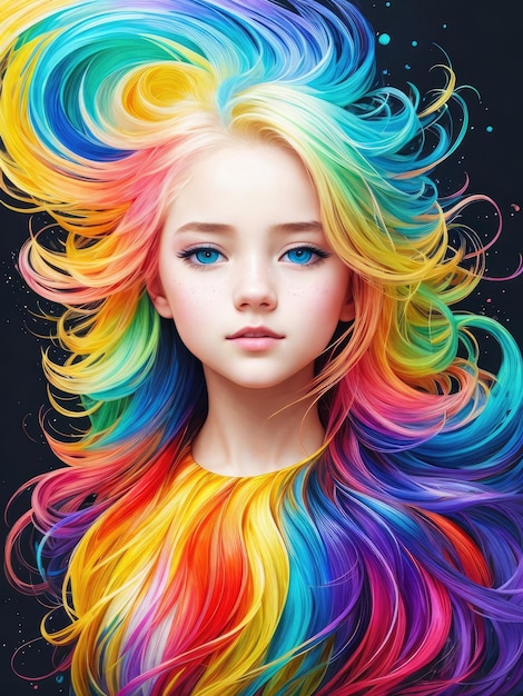 A girl with a rainbow hair.