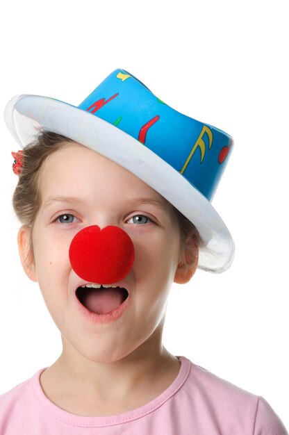 Photo girl with red clown nose