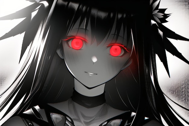 A girl with red eyes and red eyes