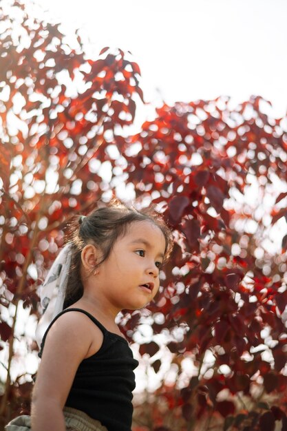 写真 赤い花を持った女の子