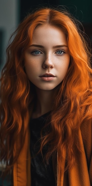 A girl with red hair and blue eyes