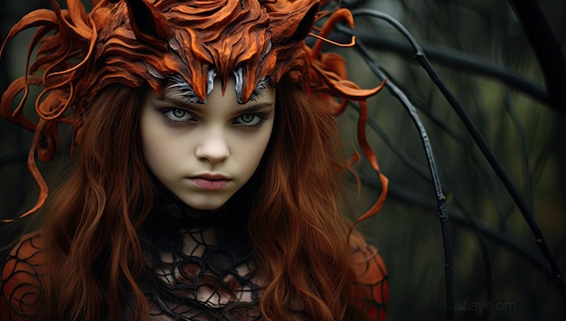 A girl with red hair and a fox headdress